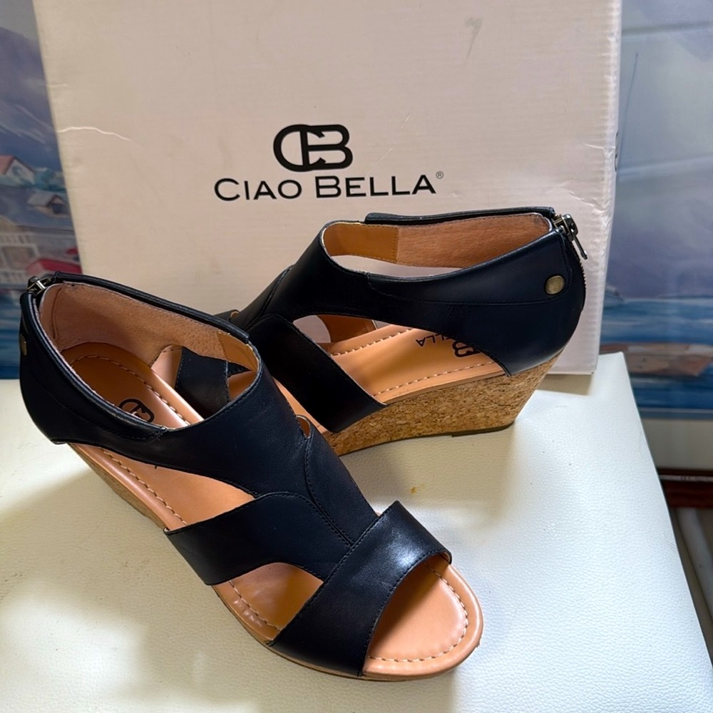 New in Box"Ciao Bella"  Black Wedge Sandals